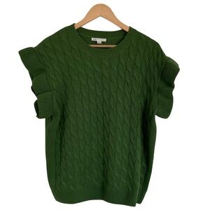 Cato Womens Kelly Green Cable Knit‎ Sweater Ruffle Cap Sleeves Size XL Preppy